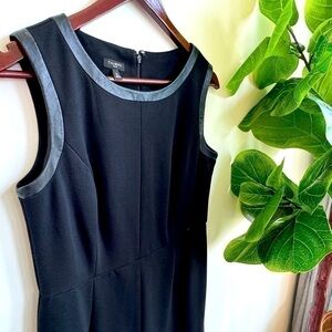 Talbots black sheath faux leather trim 6P dress